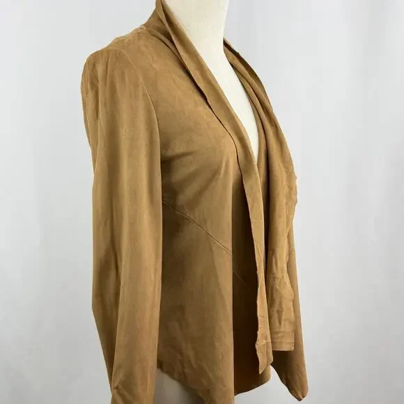 Bagatelle Faux Suede Open Front Jacket Tan Waterfall Drape Womens Size S - Picture 3 of 10